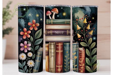 Enchanted Books Floral 20oz Tumbler Wrap Sublimation PixelChick 
