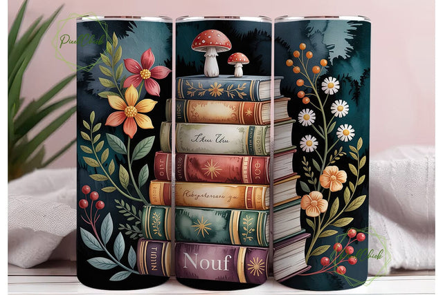 Enchanted Books Floral 20oz Tumbler Wrap Sublimation PixelChick 