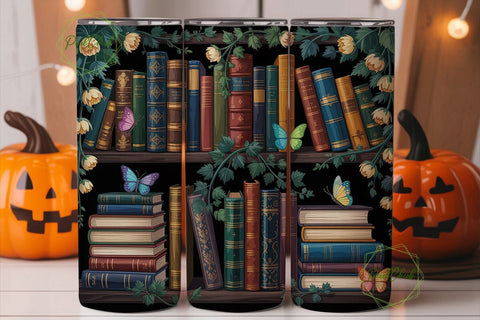 Enchanted Bookshelf Tumbler Wrap PNG Sublimation PixelChick 