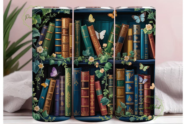 Enchanted Bookshelf Tumbler Wrap PNG Sublimation PixelChick 