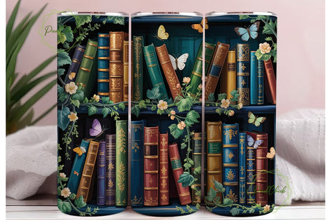 Enchanted Bookshelf Tumbler Wrap PNG Sublimation PixelChick 