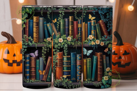 Enchanted Bookshelf Tumbler Wrap PNG Sublimation PixelChick 