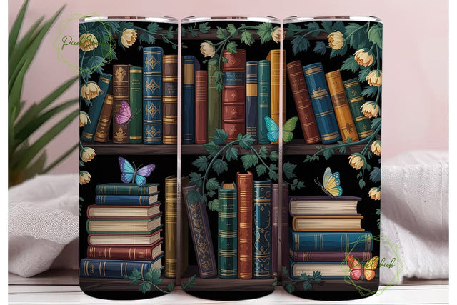 Enchanted Bookshelf Tumbler Wrap PNG Sublimation PixelChick 