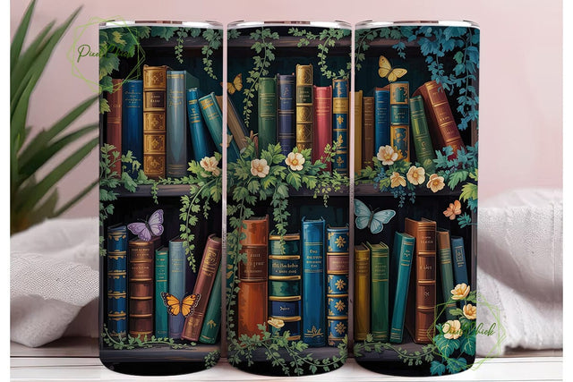 Enchanted Bookshelf Tumbler Wrap PNG Sublimation PixelChick 