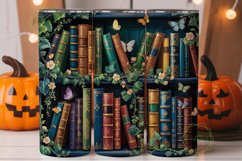 Enchanted Bookshelf Tumbler Wrap PNG Sublimation PixelChick 