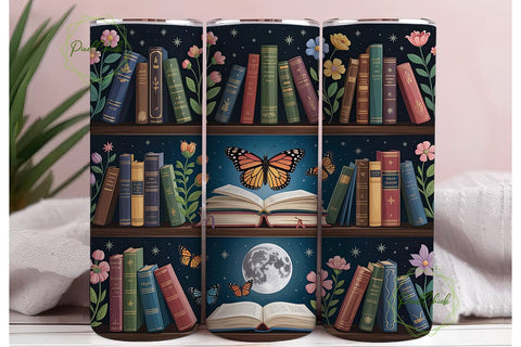 Enchanted Bookshelf Tumbler Wrap Sublimation PixelChick 