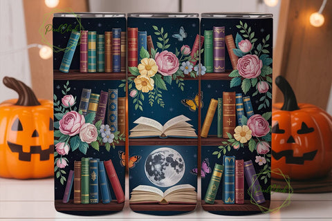 Enchanted Bookshelf Tumbler Wrap Sublimation PixelChick 
