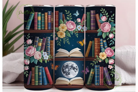 Enchanted Bookshelf Tumbler Wrap Sublimation PixelChick 