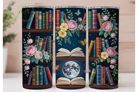 Enchanted Bookshelf Tumbler Wrap Sublimation PixelChick 
