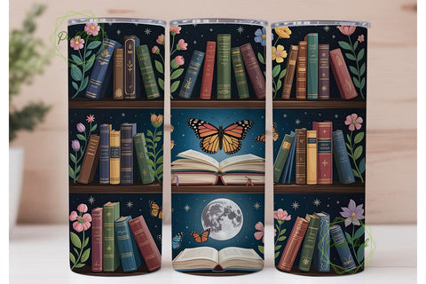 Enchanted Bookshelf Tumbler Wrap Sublimation PixelChick 