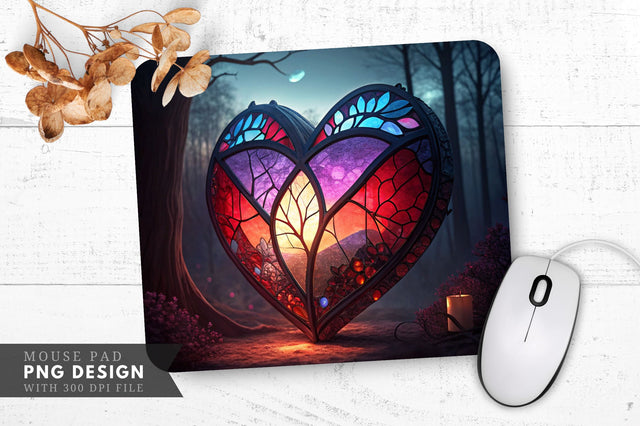 Enchanted Broken Heart Stained Glass Mouse Pad PNG Design Sublimation Regulrcrative 
