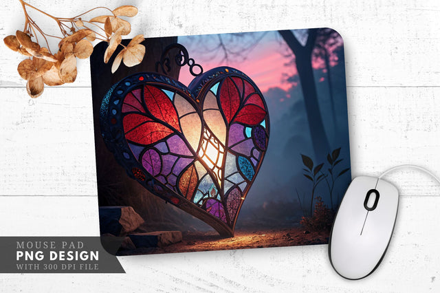 Enchanted Broken Heart Stained Glass Mouse Pad PNG Design Sublimation Regulrcrative 