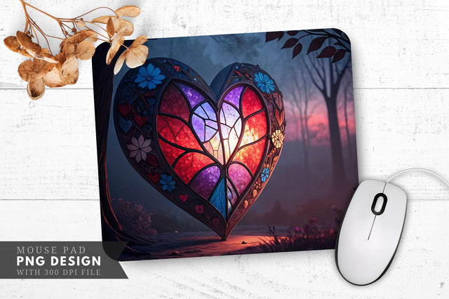 Enchanted Broken Heart Stained Glass Mouse Pad PNG Design Sublimation Regulrcrative 