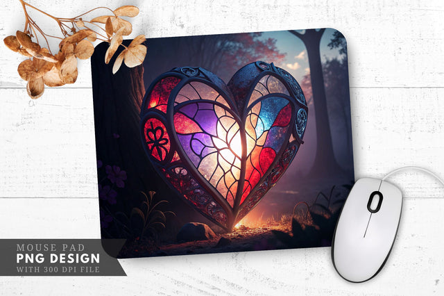 Enchanted Broken Heart Stained Glass Mouse Pad PNG Design Sublimation Regulrcrative 