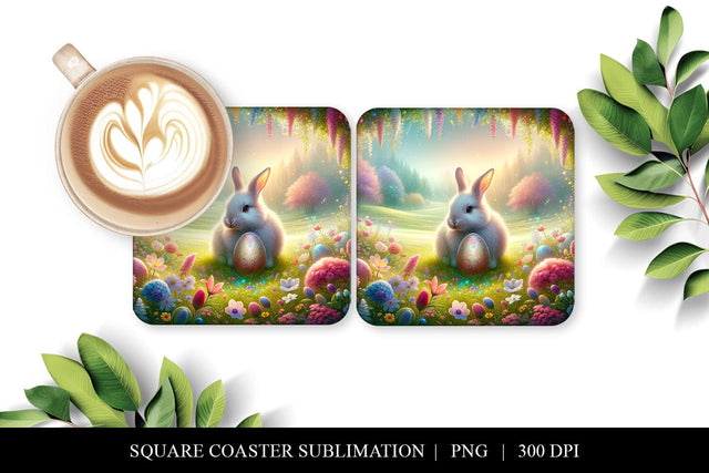 Enchanted Bunny Coaster Sublimation Design | Floral PNG Sublimation BijouBay 