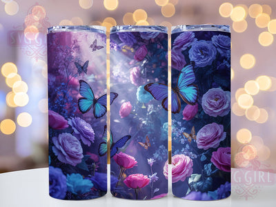 Enchanted Butterfly 20oz Tumbler, Seamless Floral, Nature Theme, Elegant Design, 20oz Wrap, Sublimation Design, PNG File Sublimation SvggirlplusArt 