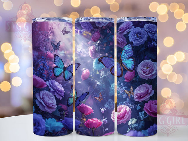 Enchanted Butterfly 20oz Tumbler, Seamless Floral, Nature Theme, Elegant Design, 20oz Wrap, Sublimation Design, PNG File Sublimation SvggirlplusArt 