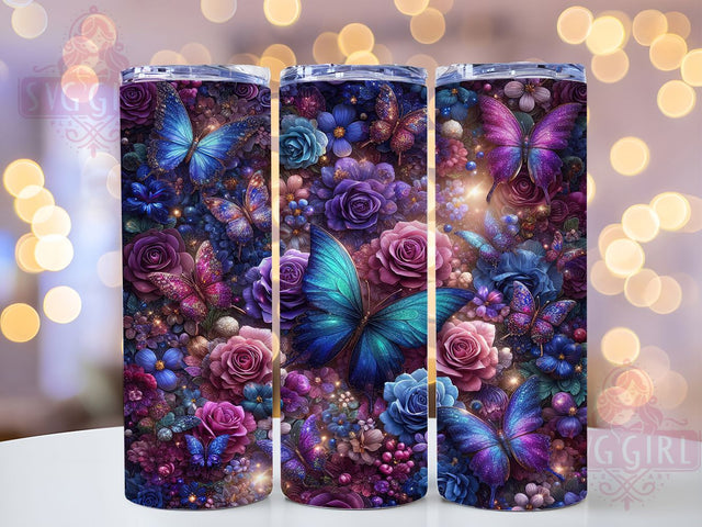 Enchanted Butterfly 20oz Tumbler, Seamless Floral, Nature Theme, Elegant Design, 20oz Wrap, Sublimation Design, PNG File Sublimation SvggirlplusArt 