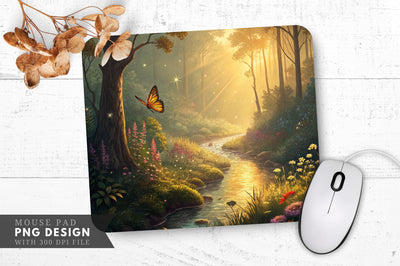 Enchanted Butterfly in a Golden Forest Landscape Mouse Pad PNG Sublimation Regulrcrative 