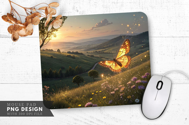 Enchanted Butterfly in a Golden Landscape Mouse Pad Design Sublimation Regulrcrative 