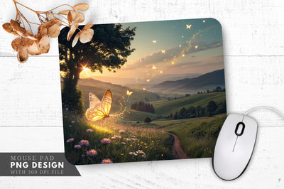 Enchanted Butterfly in a Golden Landscape Mouse Pad PNG Sublimation Regulrcrative 