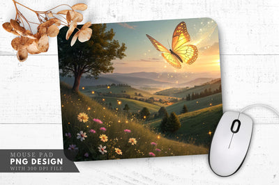 Enchanted Butterfly in a Golden Landscape Mouse Pad Sublimation Regulrcrative 