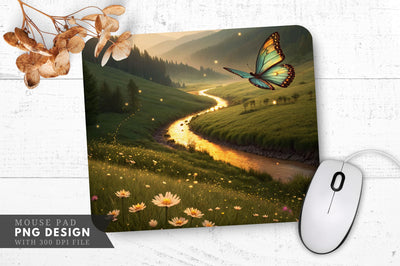 Enchanted Butterfly Meadow Mouse Pad PNG Sublimation Regulrcrative 