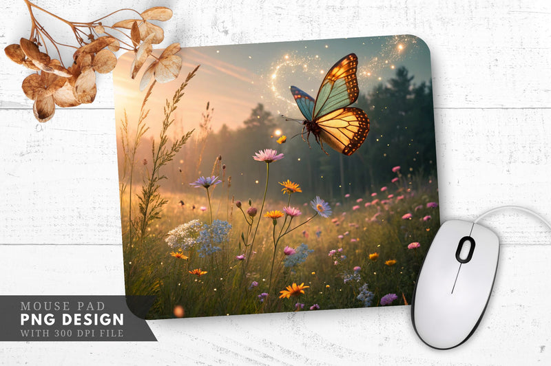 Enchanted Butterfly Meadow Mouse Pad Sublimation Regulrcrative 