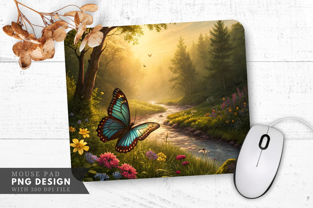 Enchanted Butterfly Nature Scene Mouse Pad Design Sublimation Regulrcrative 