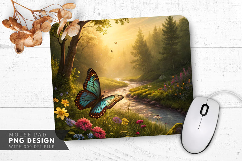 Enchanted Butterfly Nature Scene Mouse Pad Design Sublimation Regulrcrative 