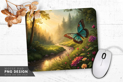 Enchanted Butterfly Nature Scene Mouse Pad PNG Sublimation Regulrcrative 