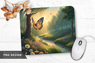 Enchanted Butterfly Over a Fairy Tale Forest Mouse Pad PNG Sublimation Regulrcrative 