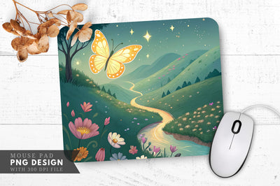 Enchanted Butterfly Over Blooming Hills Mouse Pad Sublimation Regulrcrative 