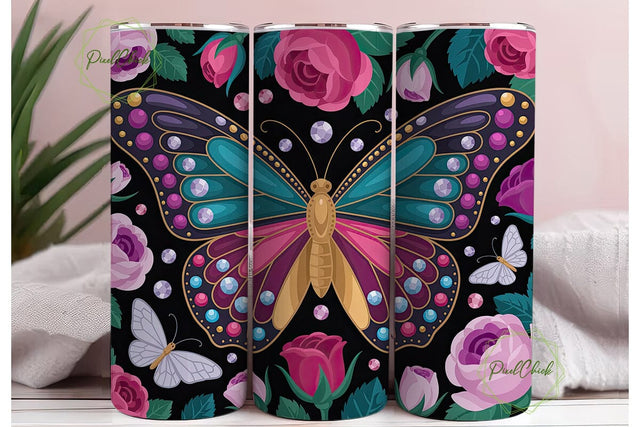 Enchanted Butterfly Rose 20oz Tumbler Sublimation PixelChick 