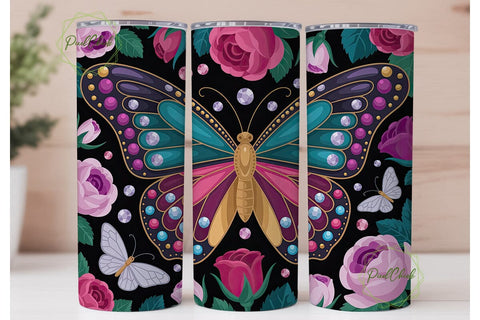 Enchanted Butterfly Rose 20oz Tumbler Sublimation PixelChick 