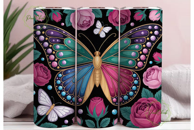 Enchanted Butterfly Rose 20oz Tumbler Sublimation PixelChick 