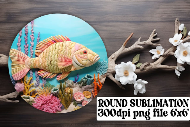 Enchanted Carp 3D Embroidery Round Keychain Sublimation Design Sublimation afrosvg 