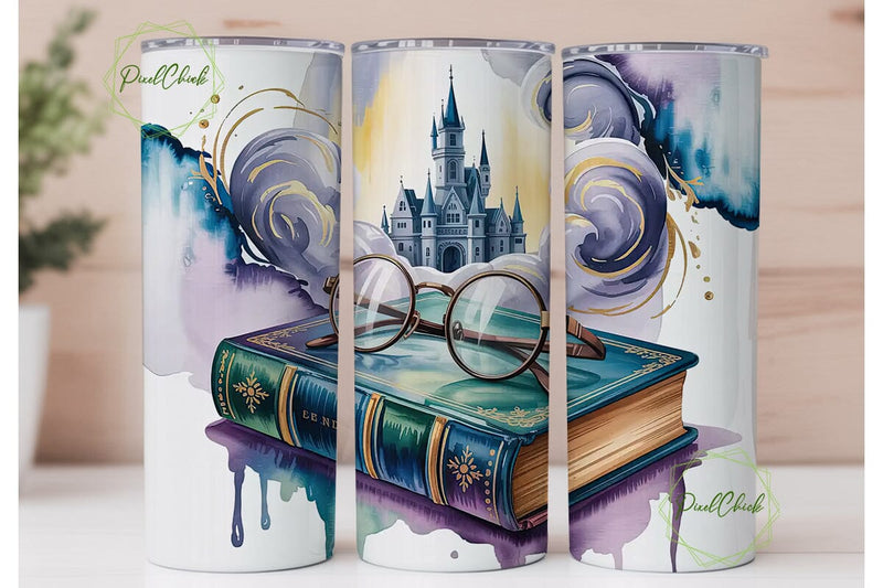 Enchanted Castle Book 20oz Tumbler Wrap Sublimation PixelChick 