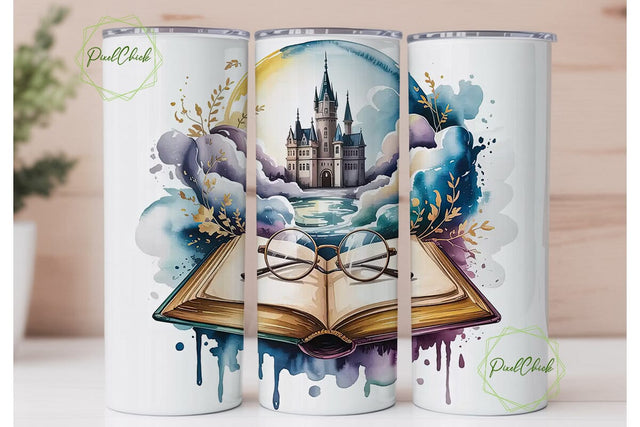 Enchanted Castle Book 20oz Tumbler Wrap Sublimation PixelChick 