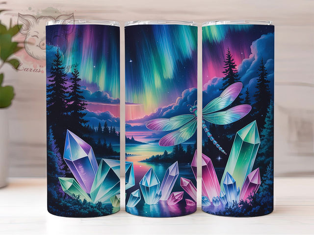 Enchanted Crystal Dragonfly Tumbler, Dragonfly Fantasy Tumbler, Aurora Forest Wrap, Mystical Landscape Wrap, Enchanted Dragonfly Wrap, Sublimation Design, Trendy Gift Idea Sublimation Lara' s Designs 