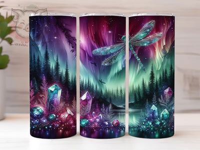 Enchanted Crystal Dragonfly Tumbler, Dragonfly Fantasy Tumbler, Aurora Forest Wrap, Mystical Landscape Wrap, Enchanted Dragonfly Wrap, Sublimation Design, Trendy Gift Idea Sublimation Lara' s Designs 