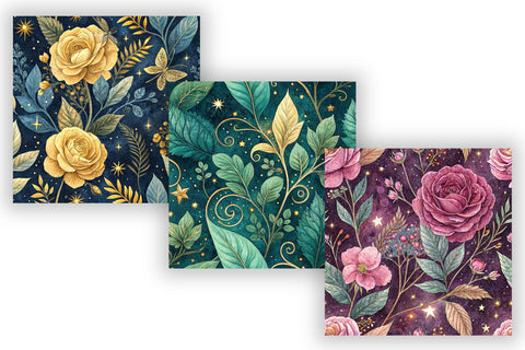 Enchanted Fae Garden Digital Pattern, Seamless Watercolor Bundle Pack, Printable Scrapbook Paper, Magical Floral Design Collection Digital Pattern FloridPrintables 