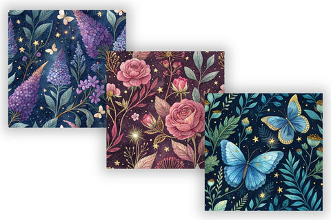 Enchanted Fae Garden Digital Pattern, Seamless Watercolor Bundle Pack, Printable Scrapbook Paper, Magical Floral Design Collection Digital Pattern FloridPrintables 
