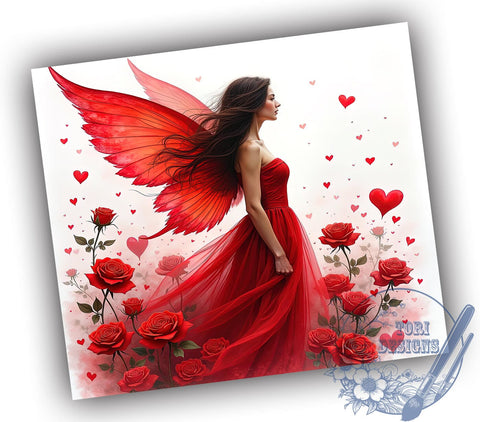 Enchanted Fairy Valentine's 20oz Tumbler, Valentine's Day Gift, 20oz Tumbler Wrap, Sublimation Design, Cute Fairy Art, Magical Decor, Enchanted Gift Sublimation ToriDesigns 