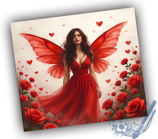 Enchanted Fairy Valentine's 20oz Tumbler, Valentine's Day Gift, 20oz Tumbler Wrap, Sublimation Design, Cute Fairy Art, Magical Decor, Enchanted Gift Sublimation ToriDesigns 