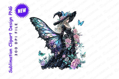 Enchanted Fairy Witch With Butterfly Wings Surrounded By Roses Fantasy Illustration Art Sublimation Regulrcrative 
