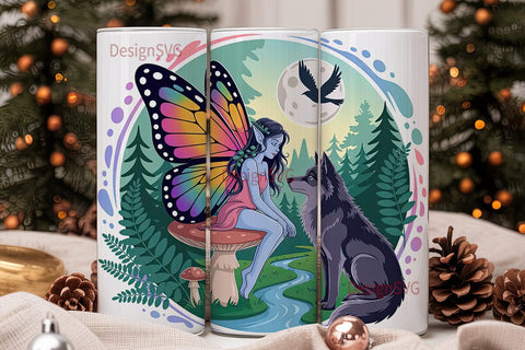 Enchanted Fairy & Wolf 20oz Tumbler Wrap Sublimation DesignSVG 
