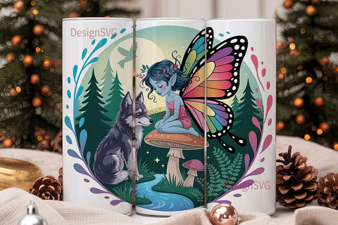 Enchanted Fairy & Wolf 20oz Tumbler Wrap Sublimation DesignSVG 