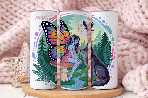 Enchanted Fairy & Wolf 20oz Tumbler Wrap Sublimation DesignSVG 
