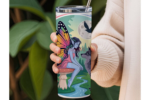Enchanted Fairy & Wolf 20oz Tumbler Wrap Sublimation DesignSVG 